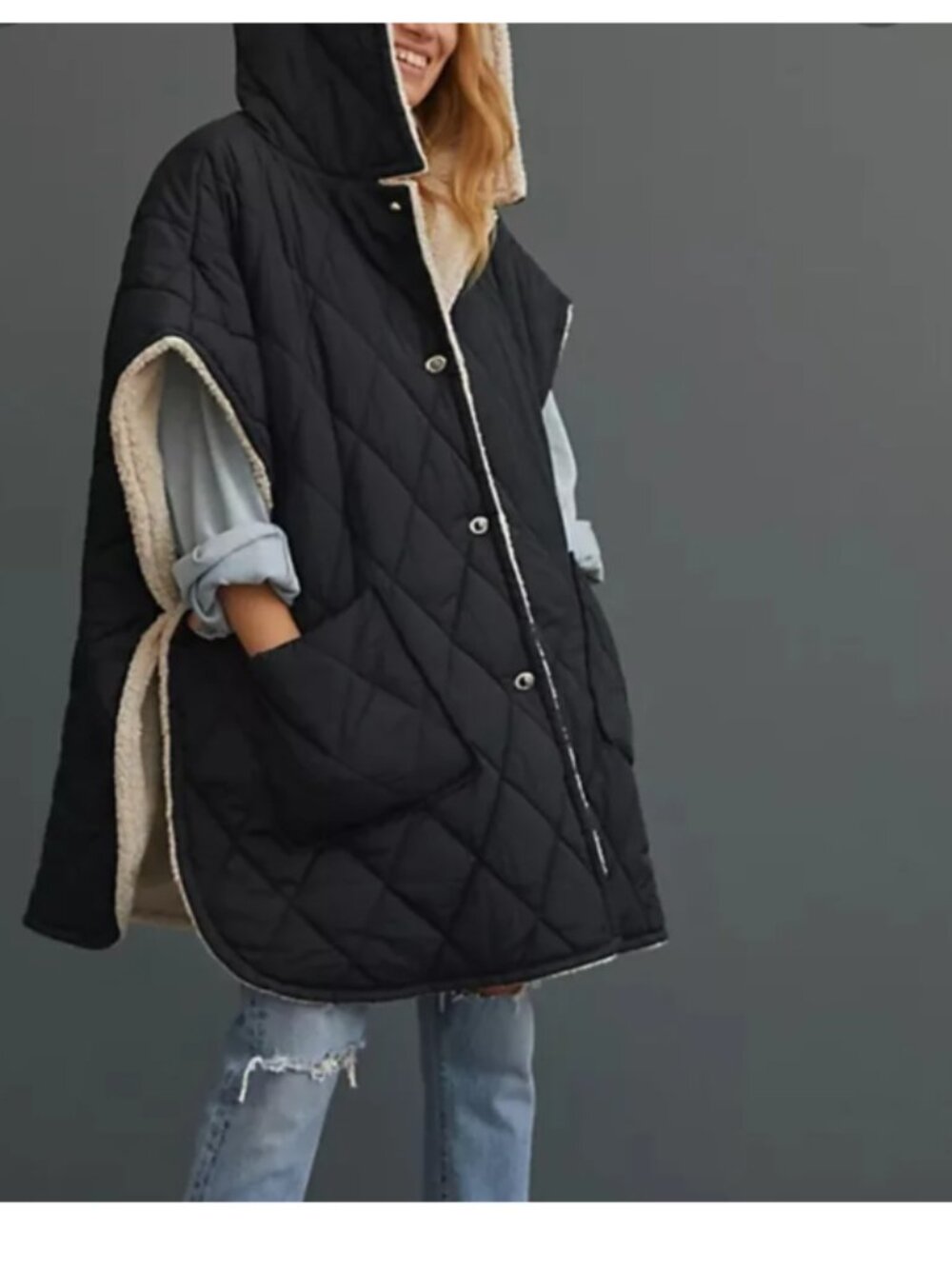 Anthropologie SAGE GREEN quilted ponch/vest OS